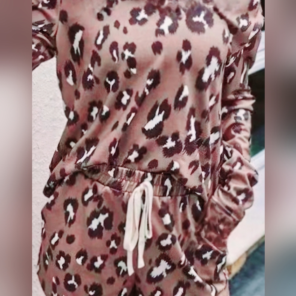 Womens Cozy Leopard Lounge Set